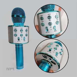میکروفون بلوتوثی کارائوکه حرفه‌ای | قابلیت ضبط، ریمیکس و کاهش نویز (سازگار با اندروید و iOS) آبی